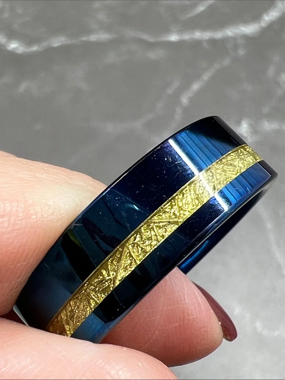 Three Keys Jewelry 8mm Blue Tungsten w/ Meteorite Inlay Wedding Band